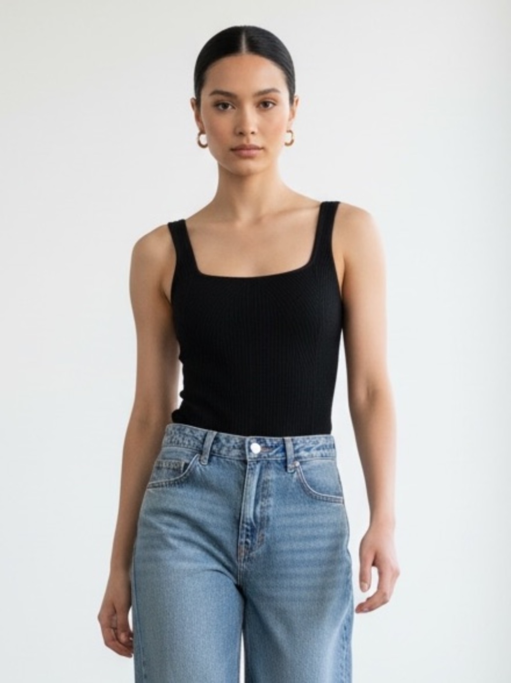1418 • Black Rib Knit Geometric Motif Tank Style Cheeky Bodyduit